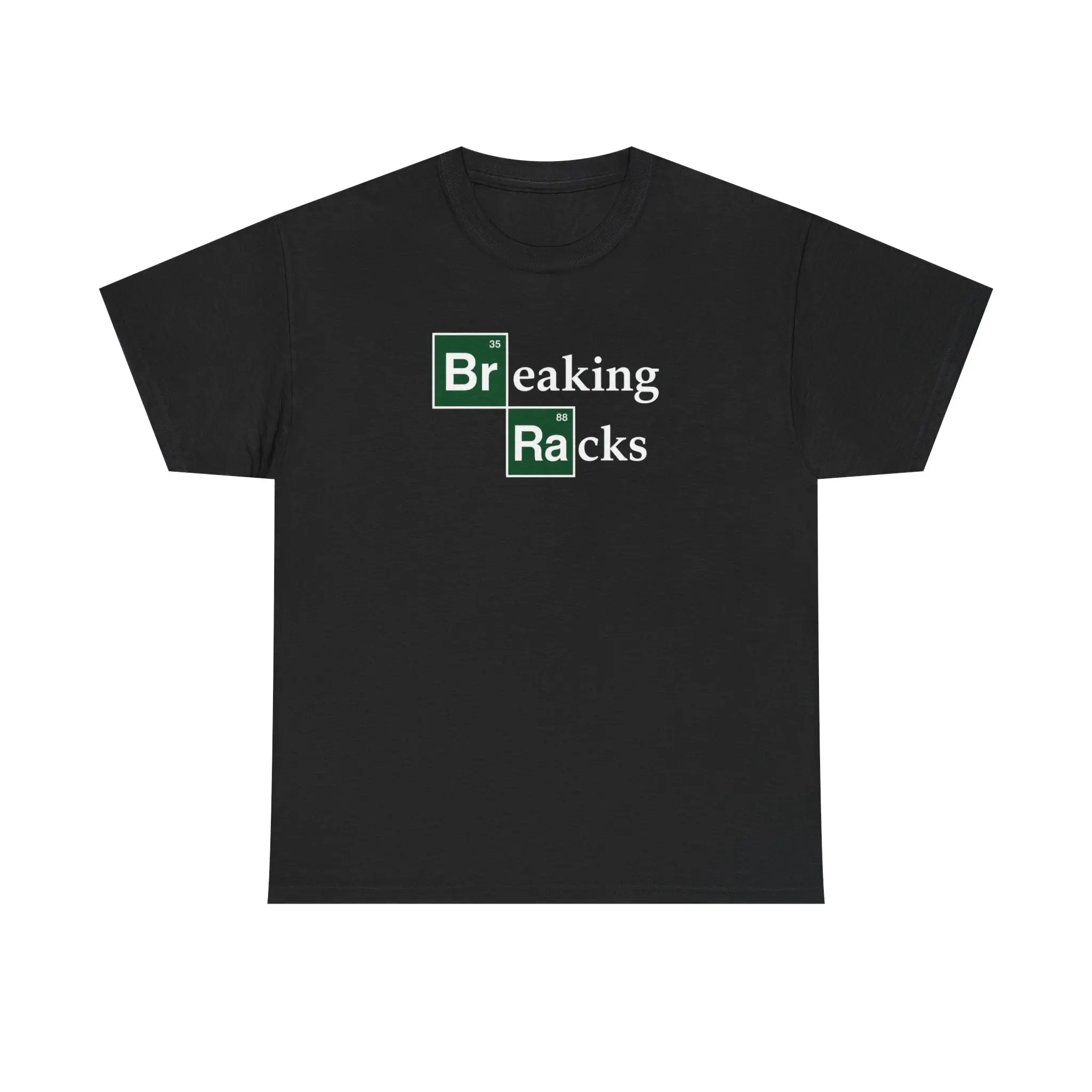 Breaking Racks - Crew‑neck short‑sleeve top with periodic‑table‑style element box typography print, creative spoof‑text unisex everyday shirt