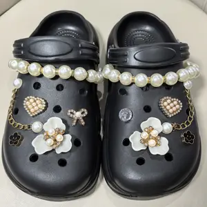 USOQ 12pcs Shoe Charms for Crocs Set Bling Shoe Charm for Women Flower Pearl Shoes Decoration Charm Rhinestone Shoes Chain Charm Cute DIY Shoe Accessories for Birthday Party