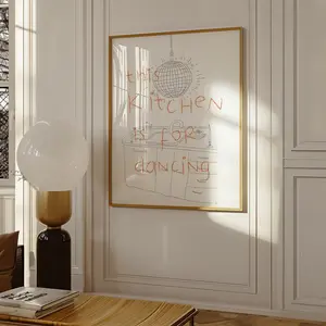 Funny Kitchen Wall Art - Retro This Kitchen Is for Dancing Poster - Modern Minimalist Kitchen Decor Unframed, Room Decor