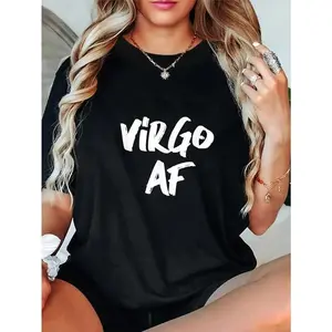 100% Cotton Virgo AF Zodiac Sign Horoscope Birthday Funny Gift T-Shirt Casual Short Sleeve Shirt men's graphic tee