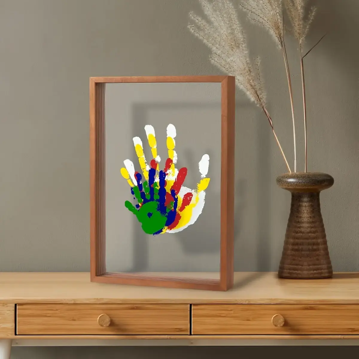 Handprint & Footprint Frame, Baby Souvenir Photo Frame, Home Decor for Living Room Bedroom, Baby Shower Gift，Memory Keepsake Wooden Frame, Whimsical Customizable Color Handprint Collage Frame