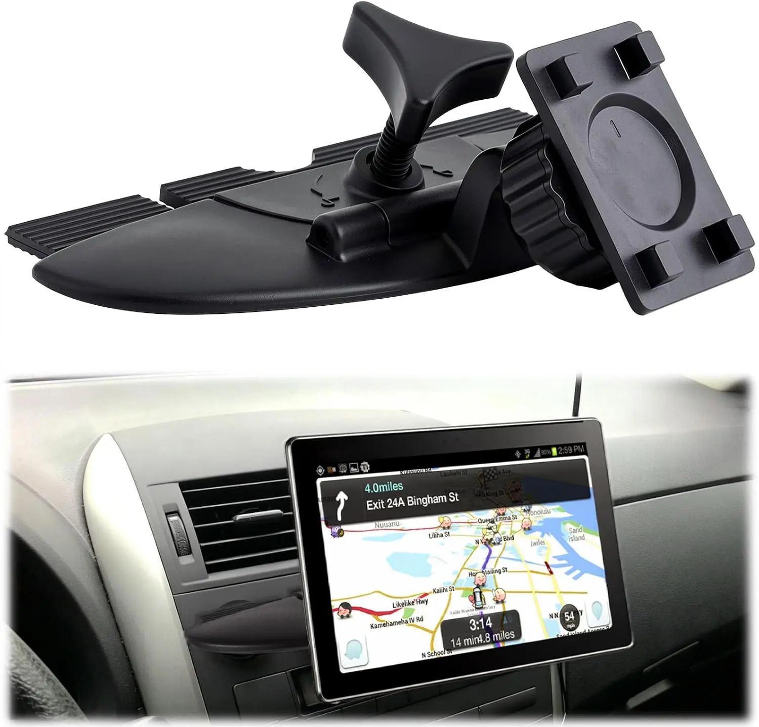 CD Slot CarPlay Screen Mount - 360° Rotatable Car Dashboard Bracket with Secure 4-Button Lock, Stable Holder for Vehicle GPS Monitors & In-Car Electronic Devices