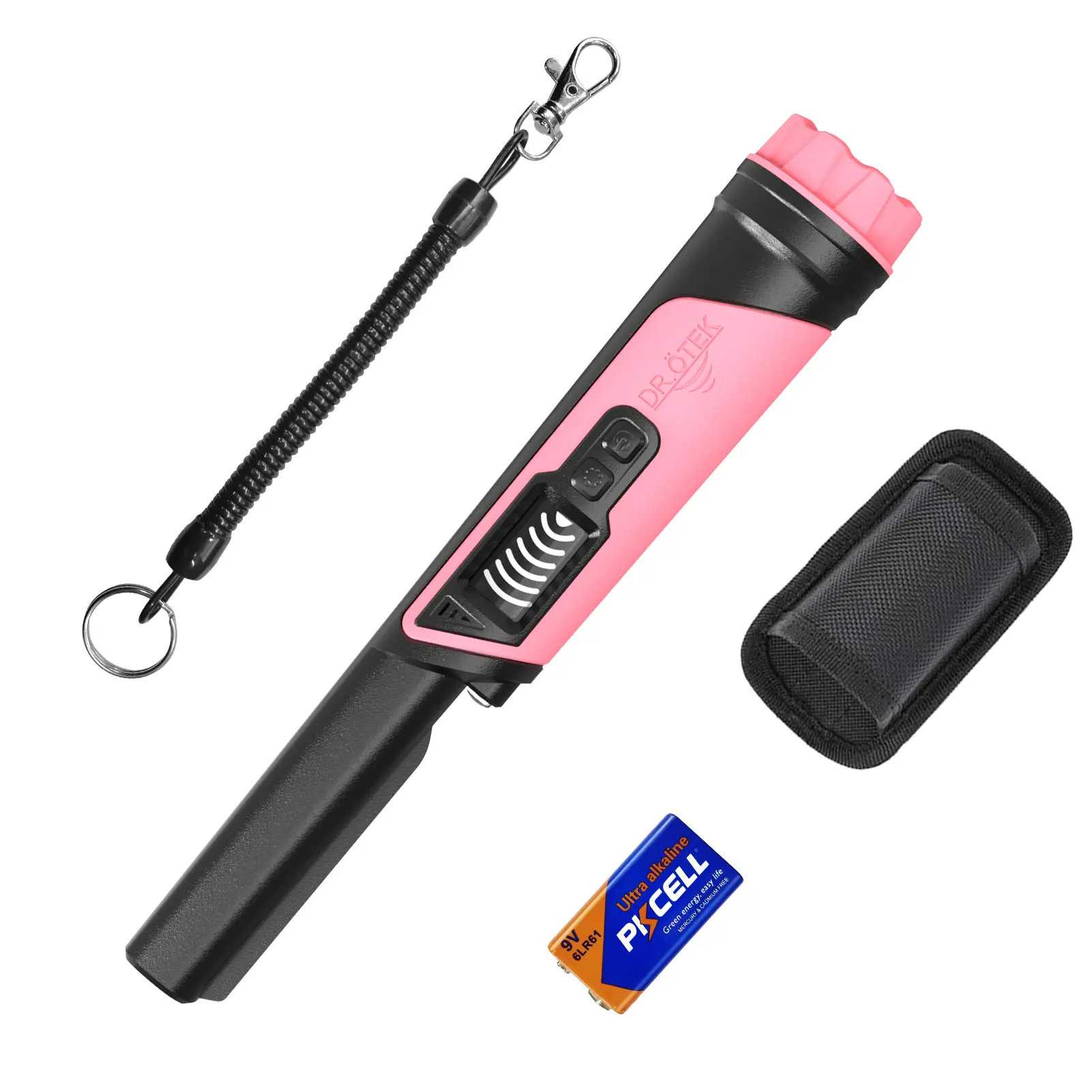 DR.ÖTEK Metal Detector for Adults Professional,Portable Handle Gold Metal Detector Tool, Pinpoint & Exclusive Memory Mode, High Accuracy, IP68 Waterproof Coil, Big Backlit LCD Display, Advanced DSP Chip, Pink, Power, Interference Cancel