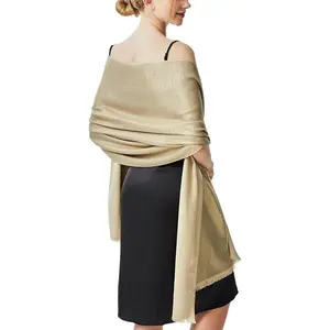 Sparkling Metallic Pashmina Shawl Wraps Scarf for Evening Party Bridal Wedding Formal Dresses