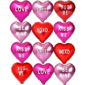12 count Heart Balloons,18" Foil Love Balloons Mylar Balloons, XOXO LOVE SWEET BE MINE heart balloons Valentines Day Decorations Balloons for Propose,Wedding Decor Backdrop & Party Supplies (TEXT HEART)