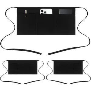 Jubatus 3 Pack 100% Cotton Server Apron with 3 Pockets for Women Men Waist Waitress Half Waiter Serving Short Aprons, Black 23.62 x 11.81 inches