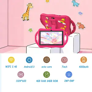 7-inch children's tablet computer 4GB RAM 64GB ROM Android 13 Q version Changjin Deer shockproof silicone protective case supports WIFI and Bluetooth functions, parents can control educational learning software, dual cameras children's tablet computer