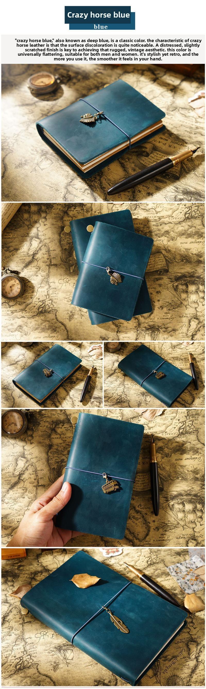 Modern Durable Notebook,Vintage-Style Portable Travel Diary Leather A5 Travelers Notebook Cover with Inner Pockets and Card Slots and Pen Holder,Hardcover Notebook,Stationery Supplies for Home,School or Office. Soft refillable ,journal charms