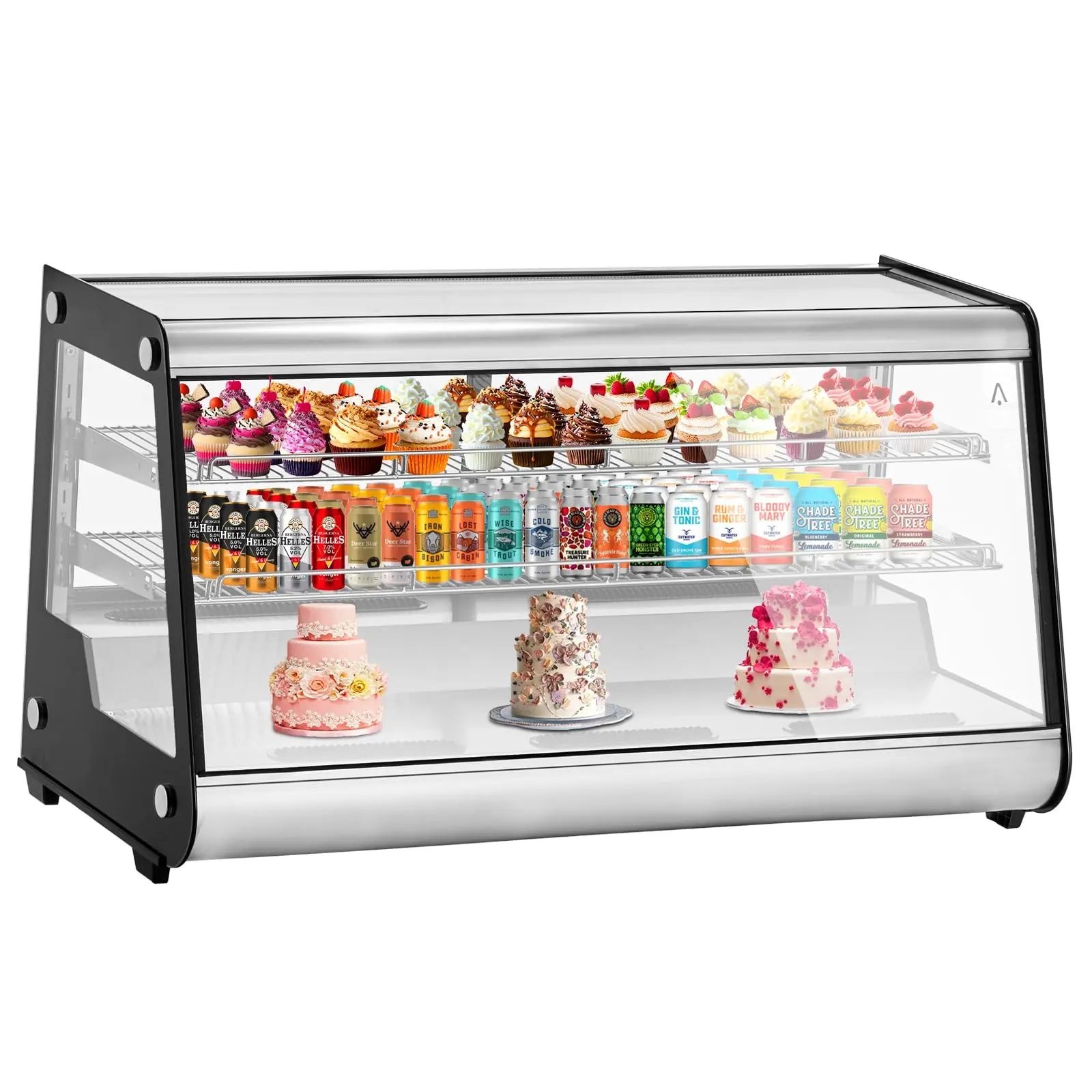 Commercial Countertop Refrigerator Display Case Merchandiser, 8.1 Cu.Ft./230L Pastry Display Refrigerator with Interior LED Lighting, Double-Layered Glass, Rear Sliding Door, 110v