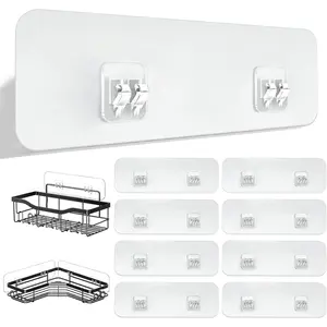 9 Pack Shower  Adhesive Replacement Strips, Heavy Duty Clear  Sticky Hooks, No Drilling Wall Mount for Shower Shelves, Bathroom Storage, Kitchen Rack & Soap Holder