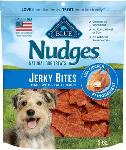 Blue Buffalo Nudges Jerky Bites Dog Treats, Made in the USA with Natural Ingredients, Bite-Sized Pieces, Chicken, 5-oz Bag