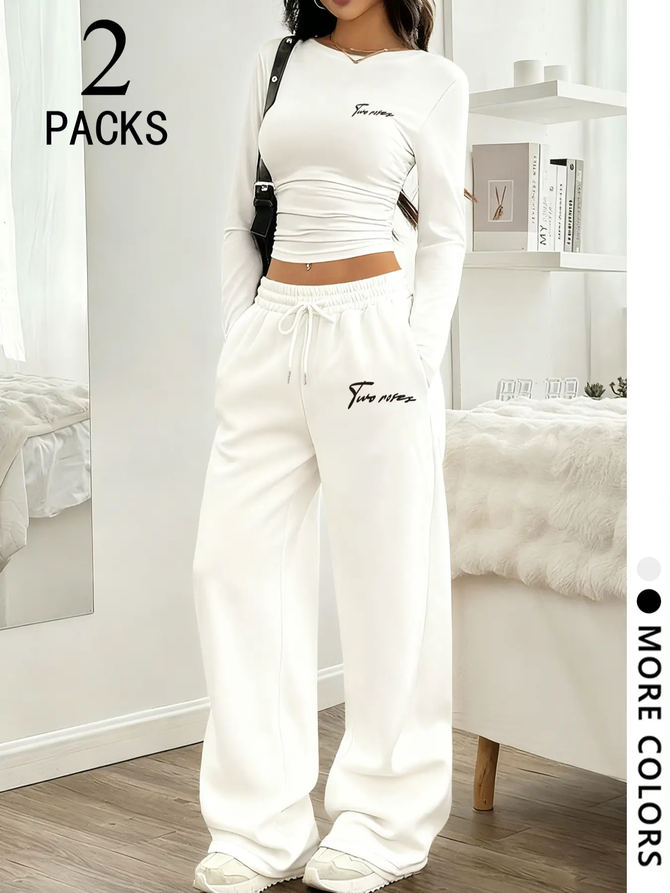 Y2K Schoolgirl Fashion Set, Ruched Letter Top & Wide Leg Pants, Vintage Style, Comfortable and Stylish, Perfect for All Seasons