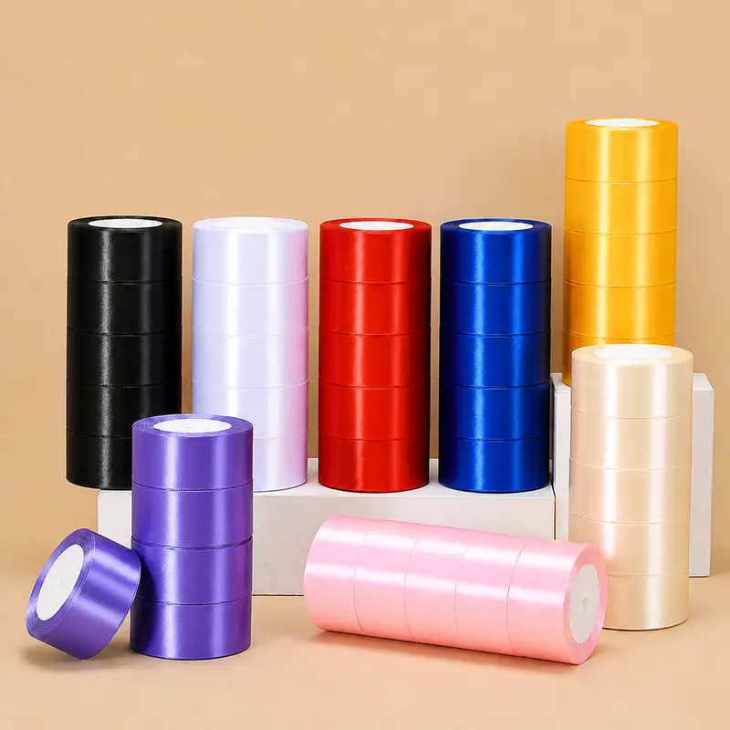 5cm Satin Ribbons (5 Rolls) - DIY Handmade Craft Supplies, Bouquet Wrapper, Floral Wedding Gift Decoration Tool