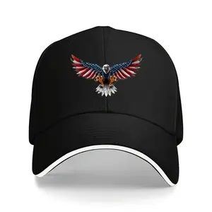 Patriotic Eagle Flag Baseball Cap, 100% Polyester, Adjustable Sun Protection Trucker Hat, Machine Washable, Curved Brim, Breathable Mesh, Outdoor Sports & Casual Wear Cap