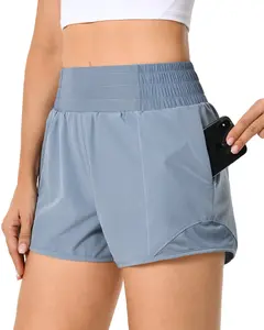 Women's Drawstring Active Yoga Lounge Short, High Waisted sweat shorts Solid Flowy Running Shorts with Zipper Pocket Bottom