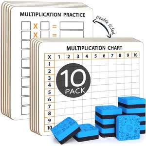 10 Pack Dry Erase Multiplication Chart White Board 9" x 12" Multiplication Table Double Sided Times Table Math Manipulatives Whiteboard for Kids Students Classroom 10 Erasers Included