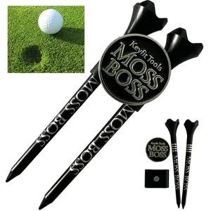 Keyfit Tools Moss Boss Golf Divot Repair Tool Ball Mark 4 in 1 Tool Uses 2 Tees & A Ball Marker As A Repair Tool ~Save Space in Your Pocket ~No Need to Carry a Divot Tool ~Club Holder
