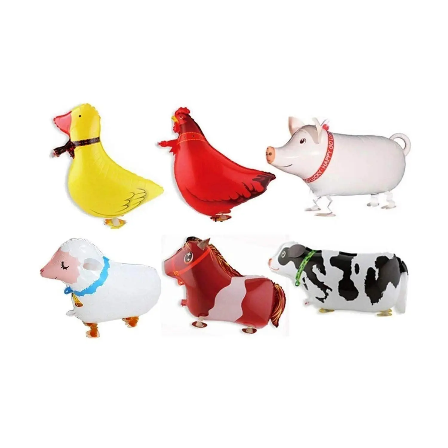 Pack Of 6 Walking Animal Balloons Farm Animal Balloon Birthday Party Bbq Party Décor(Pony,Duck,Rooster,Cow,Pig,Sheep)