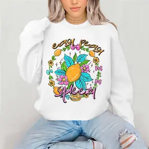 Easy Peasy Lemon squeeze Crewneck Sweatshirt Gildan Everyday Style Super Soft Unisex Fit Streetwear Graphic Top warm Womenswear Casual Printed Long sleeve
