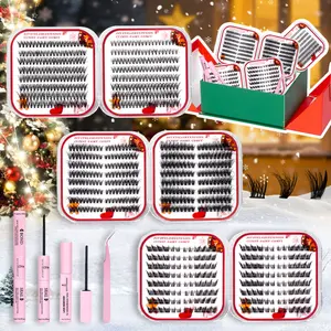Christmas Eyelash Cluster Set, Mixed Styles Lashes 576pcs with Adhesive & Remover, Soft False Eyelashes DIY Kit for Beginners
