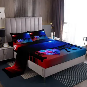 Wrestling Sports Sheet Set,Wrestler Fighting Gaming Bedding Set for Kids Teens Room Decor,Red and Blue Bed Sheet Set with Deep Pocket Fitted Sheet + Flat Sheet