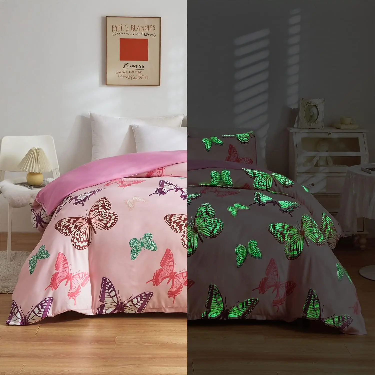 Feelyou Glow-in-the-Dark Butterfly Duvet Cover Set - Animal Print Decorative Duvet Cover, Microfiber Bedroom Bedding Set, No Comforter, Microfiber Bed Set