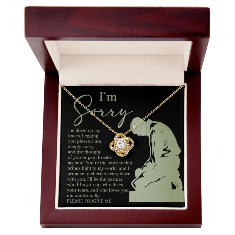 Apology Gift for Girlfriend, Wife, Soulmate - Sorry, On My Knees - Love Knot Pendant Necklace, Elegant & Trendy Necklaces for Every Occasion - Perfect for Gifts, Daily Wear, or Special Events | Shop Now!