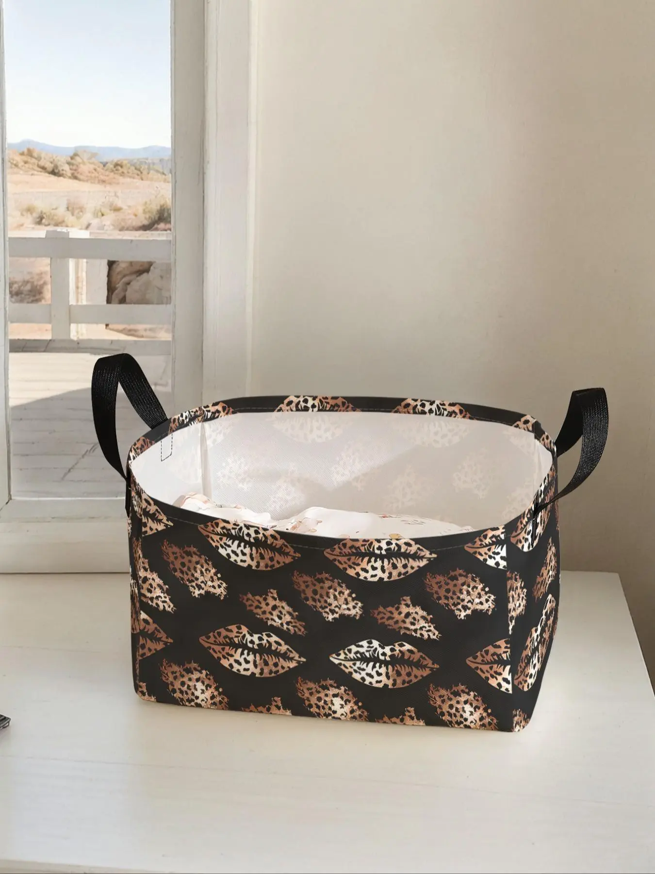 Lip Pattern Printing Open Storage Box, Multi-functional Storage Basket with Handles, Foldable Clothing Storage Box for Living Room, Bathroom, Kitchen, Clothes Baskets for Organizing, Foldable Organizer
