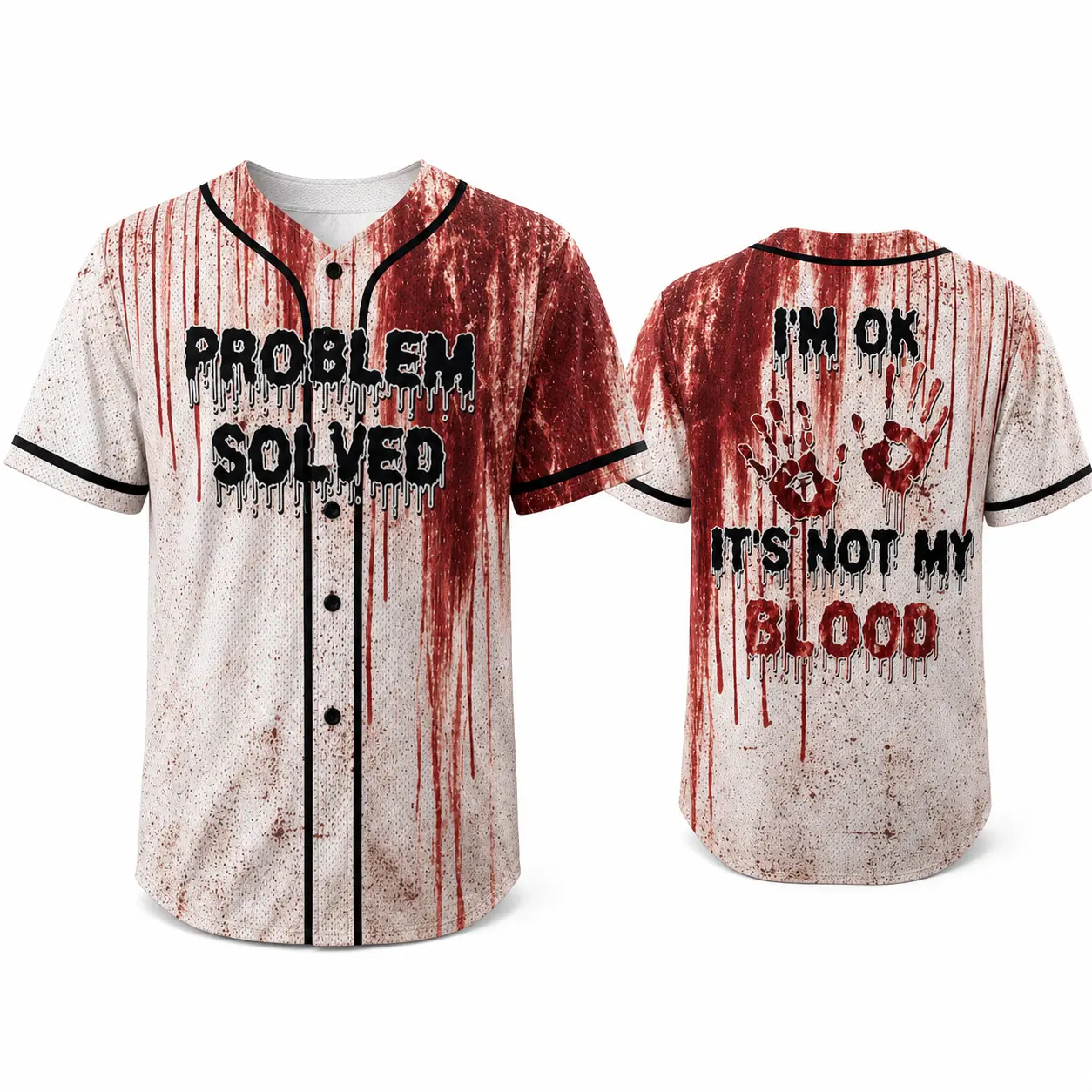 Halloween Baseball Jersey Shirt, Bloody Horror Graphic Button Up Baseball Top, Spooky Costume Jersey for Men Women, Halloween Party Streetwear Outfit