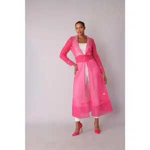 Pink Rhinestone Mesh Duster Jacket - 82213