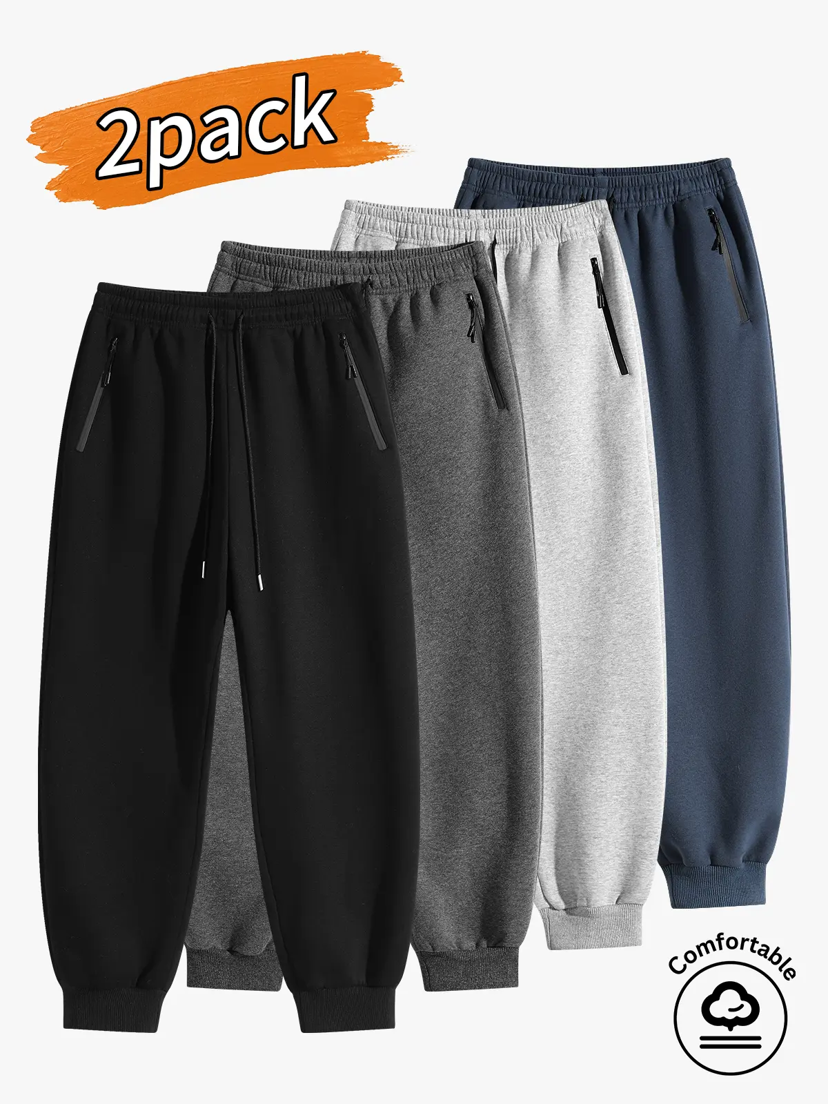 2-pack men’s cotton long pants, men’s cotton casual long pants, men’s cotton jogger sweatpants.Elastic waistband with drawstring that won’t dig into your waist; leg openings are cut to flatter your legs; loose fit that looks slimming and versatile, suitab