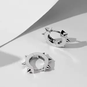 OUFER 2PCS 20G 316L Stainless Steel Spike Hoop Piercing Earrings - Hook-Style Handmade, Sleek Finish, Punk Inspired, Unisex Gothic Men's Earrings for Casual Events, 20mm Height, 9mm Inner Diameter, Punk Inspired Earrings