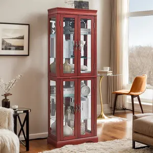 Eyisean 70" Lighted Glass Corner Curio Cabinet, Display Cabinet with Elegant Tempered Glass Door, China Cabinet with Light Bulb, Mirrored Back Panel, Rack for Living Room Storage