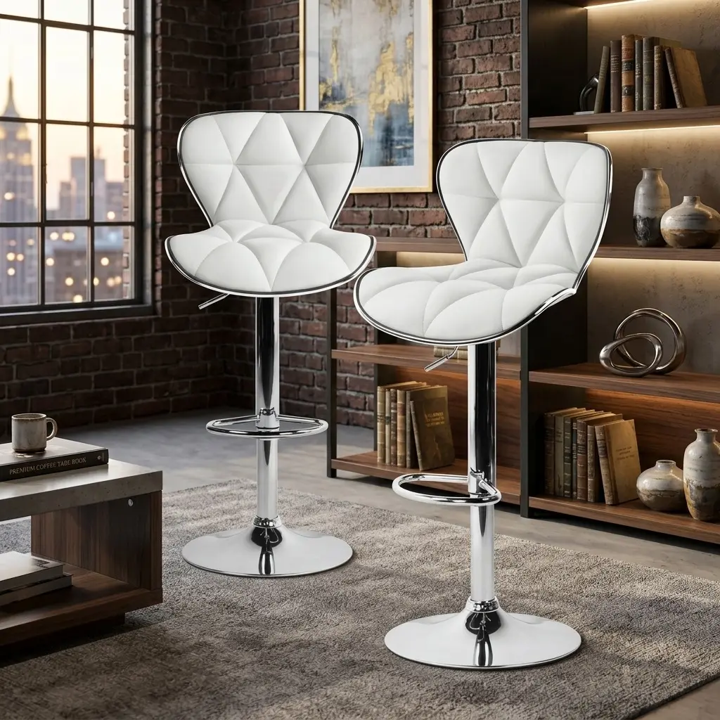 Set of 2 Height Adjustable Pub Bar Stools, Ergonomic Curved Backrest Bar Chairs With Footrest And Anti-Slip Wide Base, Modern PU Leather Counter Stools For Kitchen Island Dining Room Home Bar Indoor Outdoor Decor