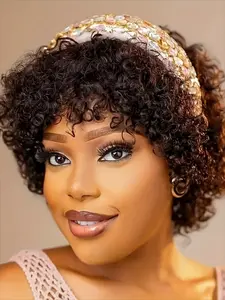 Human Hair Wig Pixie Short Cut Human Hair Afro Curly Human Hair Wigs Remy Hair For Women Full Machine Made Wigs 150% Density 10Inch Glueless Afro Wig