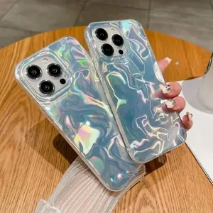 Holographic Iridescent Clear Phone Case suitable for iPhone 17 Air 16 Pro 15 14 Plus 11 13 12 Pro Max X XS XR XS MAX, Cute Aesthetic Wavy Ripple Shockproof Protective Cover with Camera Protection
