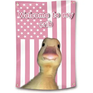 60in x 40in  home decor banner  Welcome to My Crib Duck Flag Funny Tapestry Poster for Room Durable Man Cave Wall Decoer Tapestry with Brass Grommets for College Dorm Room Decor funny hanging poster fan bedroom living room gift