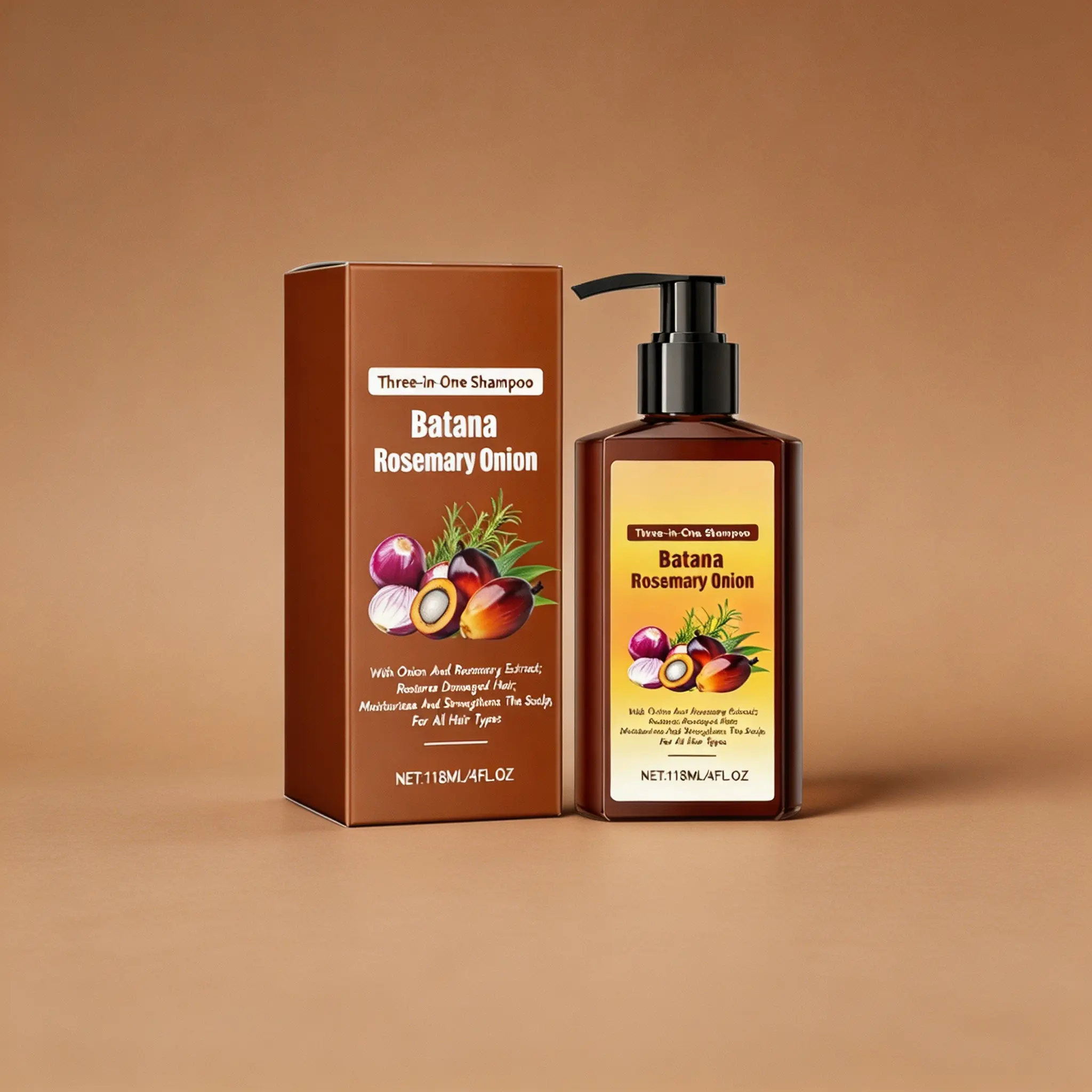 Hair Growth Shampoo with Batana, Rosemary & Onion – 118ml 3-in-1 Formula – Restores Damaged Hair, Prevents Hair Loss & Stops Dandruff – Moisturizes Dry Scalp & Strengthens Roots – For Thinning, Brittle & All Hair Types