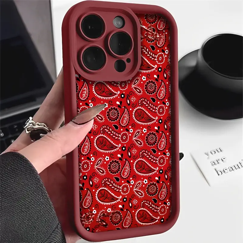 Red Decorative Pattern Soft TPU Rubber Smartphone Case, Rugged Casing for iPhone 17 Pro Max,16,16e,15,14 Plus,13,12 Mini,11,Air,X,XS - Handheld Cellphone Devices Camera Protection Cover, 2D Printing Gift