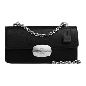 COACH Eliza 22 Flap Crossbody Bag for Women – Crocodile-Embossed Leather, Silver and Black