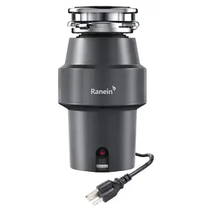Ranein 1/2 HP 3/4 HP 1 HP Garbage Disposal with Power Cord, Quiet Stainless Steel Grind, Kitchen sink Food Waste Disposer Continuous Feed, DeepCut