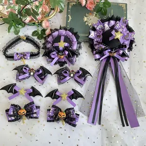 Lolita Halloween Accessories Pumpkin Color Demon Barrettes Lolita Orange Black Purple Bat Bow Billycock