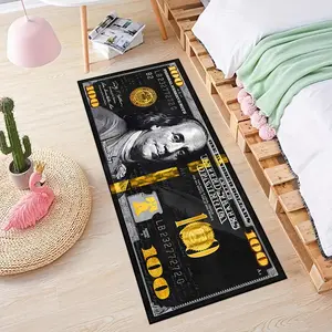 $100 Pattern Bedside Rug, 1 Count Non-slip Washable Soft Floor Mat, Decorative Carpet for Home Living Room Bedroom