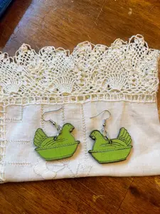 "Uranium" UV Reactive and Glow in the Dark Hen On Nest Wooden Earrings- Handmade by Justin