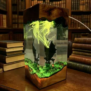 Toothless Dragon Resin Lamp Handmade Dragon Epoxy Resin Night Light, Dragon Trainer Land Night Lamp, Wood Multi-Color LED Decorative Light with Remote Control, Personalized gift, Dragon Sculpture, Unique Gift