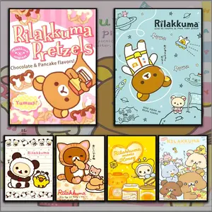Cute Bear Cartoon Anime R-RilaK-kumaS Girl Poster Sticky Waterproof Wall Art Cute Artwork Anime Design High Quality Print Aesthetic Home Living Bedroom Decor Trendy Room Decoration Easy-To-Apply Gift Durable