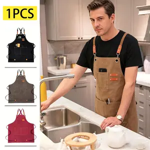 Canvas Cross Back Chef Cotton Aprons for Men Women with Large Pockets Cooking Kitchen Apron