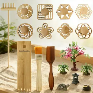 BangBangDa Zen Garden Stamps & Rake Kit - Miniature Sand Meditation Tool with Sand Play Therapy Accessories, Mini Office Tabletop Sandbox, Home Decor Gift for Parents, Miniature Sand Miniatures