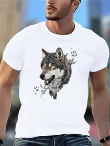 Men'S Realistic Wolf Head Graphic T-Shirt _ Vibran
