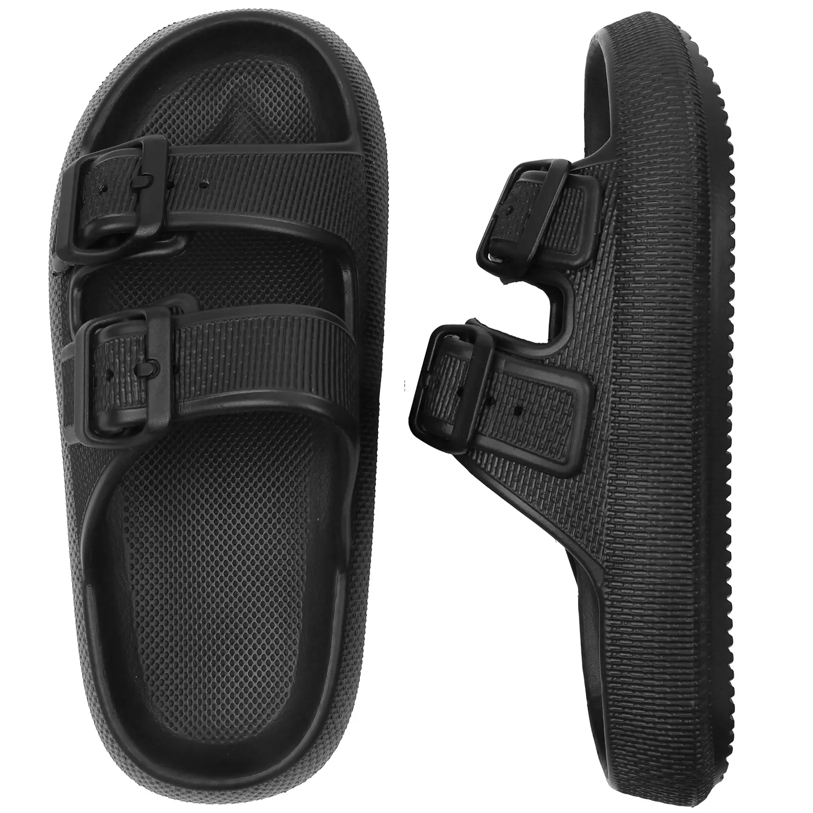 Women's EVA Sandals, Double Buckle Platform Slide Slippers, Adjustable Waterproof Non-Slip Style for Beach, Pool & Indoor Wear, Eva Foam, Medium Shoe Width, Durable, Thick Sole